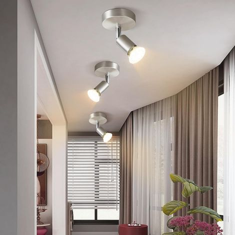 GBLY Plafonnier LED - spot de plafond orientable 1 flamme GU10 lampe de couloir spot industriel orientable 350° spot mural pour cuisine couloir salon,Chrome,3ER