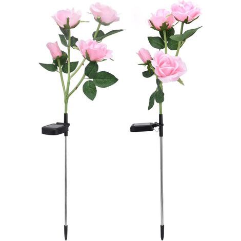 Lampe fleur solaire 4 têtes LED rose + couleur – étanche IP65 – paysage jardin cour (1/5)