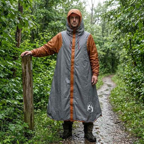 Poncho de pluie 2-en-1 avec capuche transformable en abri Polyester Gris et orange - PANGIVO (1/5)