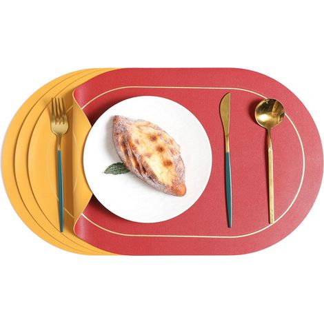 Set De Table - Vinyle - 45,5 x 29 cm - Ovale - Rouge - 4 Pièces (1/5)