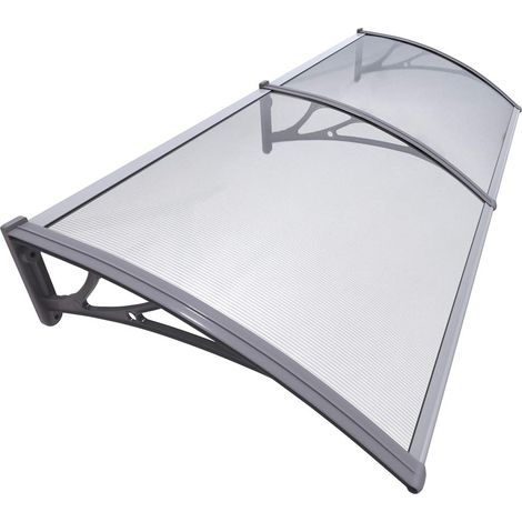 Auvent de Porte d'entrée Toit Marquise en Polycarbonate Porte Résistante Toit Abri Protection Contre La Pluie et UV Gris Transparent 200cm80cm (1/5)
