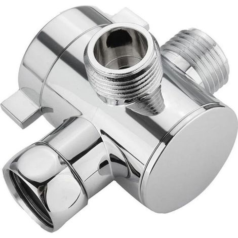 Lntyq 3-Wege-Ventil, G1/2 Zoll Drei-Wege-Duschumsteller mit Absperrventil, T-förmiges Adapterventil, Duschzubehör-Adapter für Handbrause/fester Duschkopf, Chrom, 1 Stück