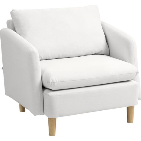 Poltrona da Salotto Moderna in Tessuto con Seduta Ampia e Imbottitura Spessa, 90x86x91 cm, Crema