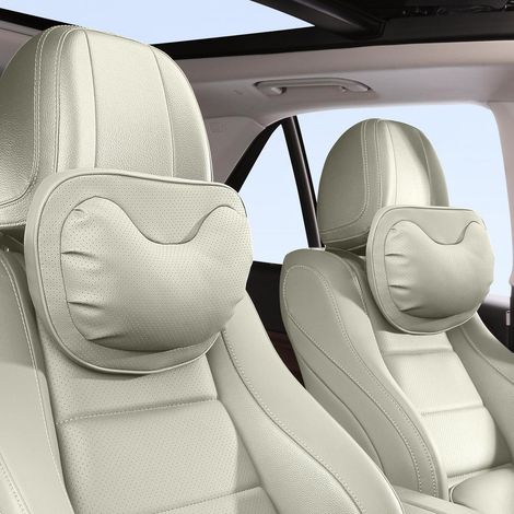 Repose-tête voiture cuir respirant, lot de 2, beige et gris clair (1/5)