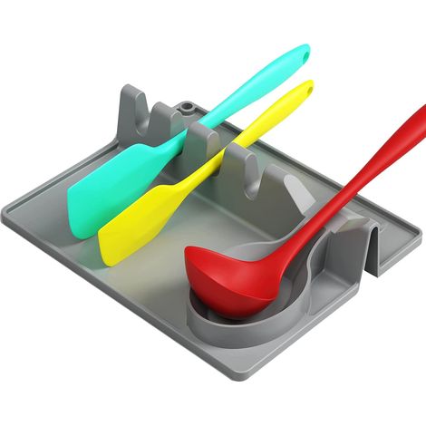 Support Cuillère En Silicone - 6 Emplacements - Anti-dérapant - Résistant À La Chaleur Jusqu'à 230 °C - Avec Bord Relevé Et Trou De Suspension - 1 Pièce (1/5)