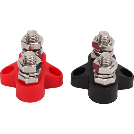 Bornes doubles M8 renforcées 48 V, noires et rouges, avec gaine thermorétractable et bornes en cuivre, universelles (1/5)