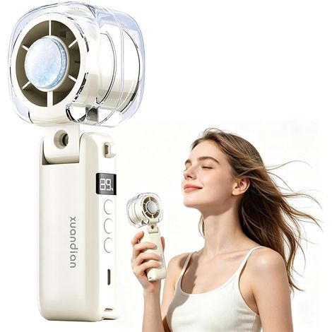 Ventilador portátil con función de nebulización, 5 velocidades, batería de 3000 mAh, pantalla LED, silencioso, ventilador de bolsillo, ventilador de mano recargable, mini ventilador portátil. (1/5)