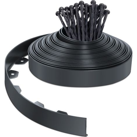 VOUNOT Flexible Lawn Garden Edging Border, with 40 Pegs, Anthracite 20m