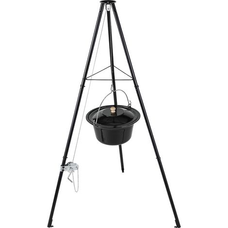 TLGREEN 10L Gulaschkessel mit Dreibein, Original Ungarischer Gulaschkessel, Dreibein-Gestell mit Kettenhöhenverstellung, Kesselgulasch Topf Set,Gulaschtopf Emaille,Teleskop-Dreifuß mit Erdspießen für