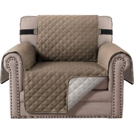 Protective sofa cover for dogs/cats/pets - Quilted sofa cover with non-slip elastic strap - Water resistant - 1 seater - Light brown (1/5)