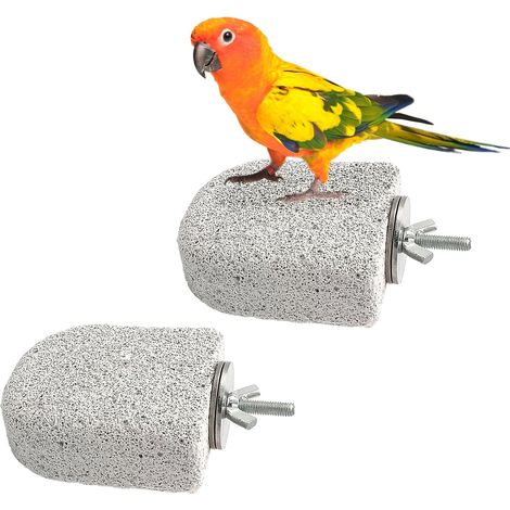 2 Pcs Ceramic Grooming Perches Calcium Perch Ice Cream Design Natural Aid for Parrots, Parakeets and Small Birds, Grey (1/5)