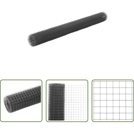 vidaXL Cage - Grillage acier avec revêtement en PVC 25x1,5 m gris (1/5)