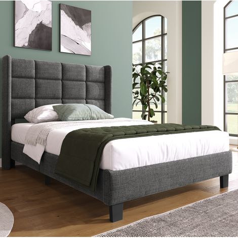 Letto singolo 90x200 cm in lino grigio salvaspazio per camera, senza materasso FloraGrace (1/5)