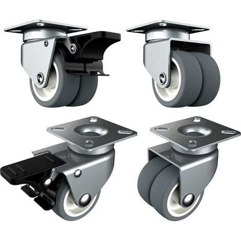 Schwerlast-Möbelrollen (50 mm) mit Sicherheitsbremse für schwere Lasten, Gesamttragfähigkeit 400 kg (2 mit Bremse und 2 ohne)