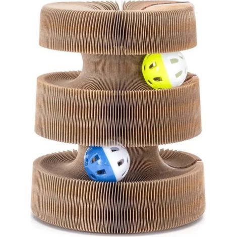 Tiragraffi in cartone 3 in 1 per gatti Crezuo, colore marrone.-Crezuo