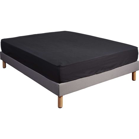 Drap housse 100% coton noir - bonnet 30 cm 140x190 (1/2)