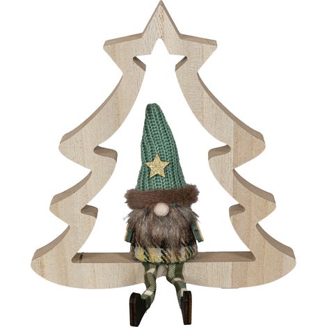 HGD Weihnachtsdeko Wichtel im Tannenbaum Holz 18 x 24 cm natur