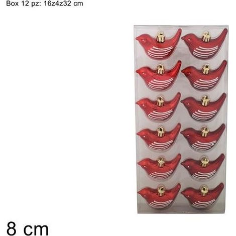 Appendino con Uccellini 8 cm Rossi Conf. 12 pz DUESSE CHRISTMAS