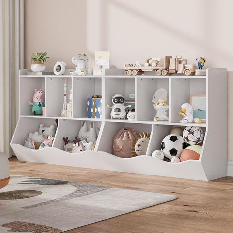 Lot de 2 bibliothèques de rangement pour jouets et livres avec casiers chambre salle de jeu couloir (1/5)