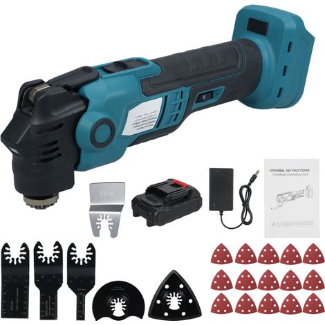 Outil oscillant sans fil 20 V, 6 vitesses variables, moteur sans balais 19 000 tr/min, kit d'outil multifonction oscillant pour couper le bois, les clous de cloisons sèches, enlever le joint et poncer (1/5)