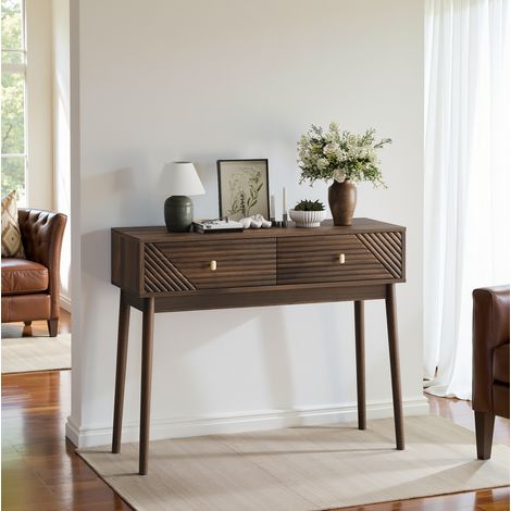 Tisch Wohnzimmertisch Schubladen Walnuss Mid Century OKMYHOME (1/5)