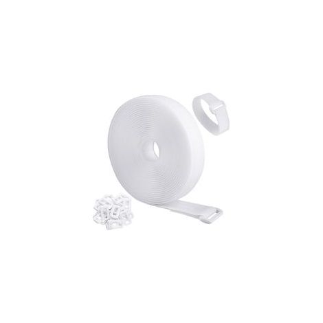 (5 m x 2 cm, blanc) Attache câble réglable de 5 m avec 25 boucles, attache câble réutilisable avec fermeture auto agrippante pour la gestion des câbles. (1/5)