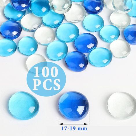 Galets de Verre Bleus et Transparents pour Décoration d'Aquarium Vases et Loisirs Créatifs 100 pcs