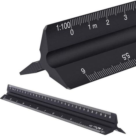 Dreieckiges Lineal, Maßstabslineal für Architekten, Metall-Aluminium-Ingenieure, dreieckiges Maßstabslineal, Maßstab 1:100, 1:200, 1:250, 1:300, 1:400, 1:500