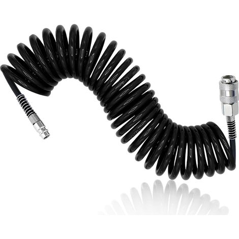 6 Mètres Tuyau Compresseur D'air, PU Flexible Compresseur Air, Équipé D'un Raccord Rapide 1/4 Pouce, Antidéflagrant Tuyau Compresseur, Diamètre 5 × 8 mm (Pression Maximale 10 bar) (Noir) (1/5)