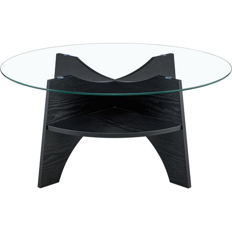 1005035cm Couchtisch mit LED-Licht, sofatisch mit 2 Schubladen, Wohnzimmertisch aus Glas, Teetisch doppelschichtiges Design, Offener Stauraum, Wohnzimmer Beistelltisch, Schwarz (1/5)