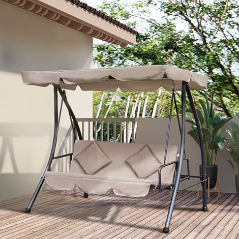Columpio de jardín convertible 3 plazas, techo reclinable, colchón 2 x 1,25 x 1,7 m, metal, poliéster, gris claro (1/5)