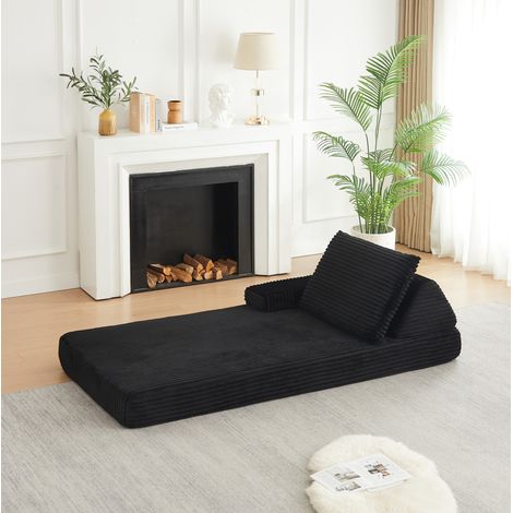 Sofá modular 211,5x106,5x48 cm de tela acanalada negra, compacto para estudio – MEUBLIV (1/5)