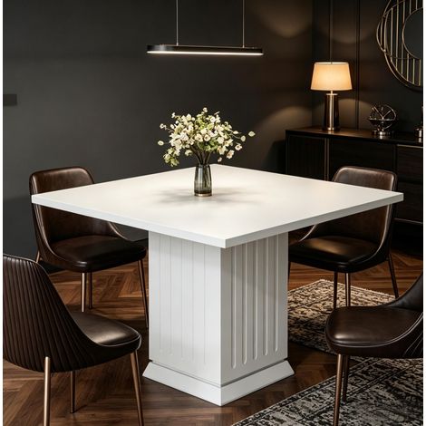 Mesa de comedor cuadrada 90x90x75 cm de madera blanca, 4 plazas – MEUBLIV (1/5)