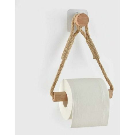 Porte-papier hygiénique auto-adhésif, porte-papier hygiénique, porte-papier hygiénique, corde en bois, anneau de serviette, rustique (1/5)