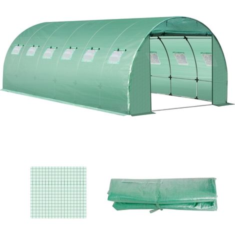 Copertura per serra in PE verde 6 x 3 x 2 m con protezione UV e finestre avvolgibili (1/4)