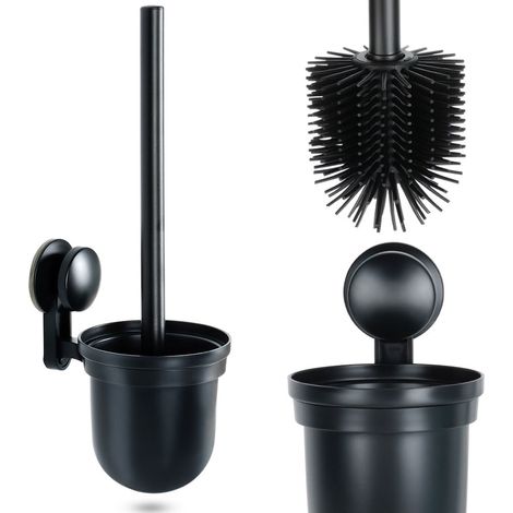 Escobilla de baño de silicona con soporte, para pared, color negro, 35 cm