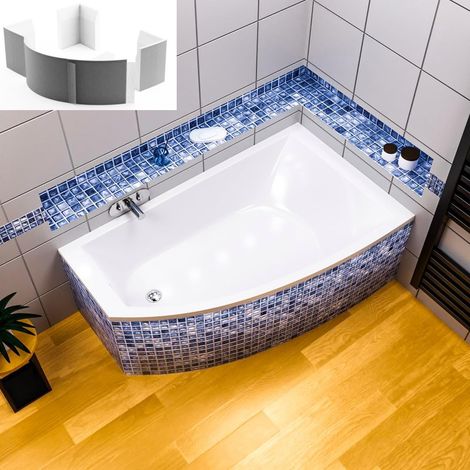 ECOLAM Baignoire d'angle Hela 150x90 cm droite + Supports en polystyrène  Vidange automatique Alcaplast  Pieds et silicone (1/5)