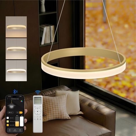 doporro Moderne LED Pendelleuchte – 60cm Dimmbare Esszimmerlampe hängend mit App & Fernbedienung, 3000–6000K, CRI≥95, höhenverstellbar für Esstisch & Wohnraum, Luvina02, Gold