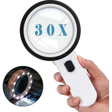 Loupe de poche, loupe avec lumière, loupe grande 30x éclairée loupe 12 led (1/5)