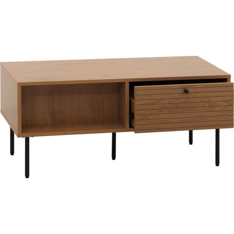 Table basse HHG-281, table de salon table basse, style scandinave métal bois mélamine MVG 45x100x50cm, naturel