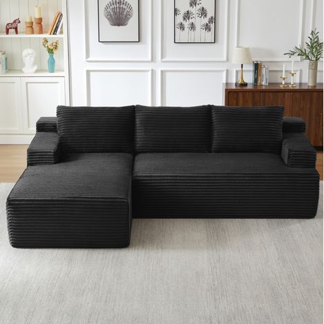 Divano angolare a L modulabile 4 posti in velluto a coste, 238 x 152 x 66 cm, nero DESVIAE (1/5)