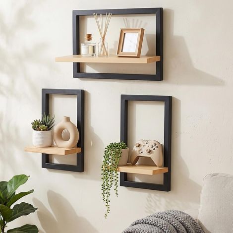 Lot de 3 étagères murales flottantes pour Mur, étagères suspendues pour Rangement Mural, étagère Murale carrée, étagères murales pour Salle de Bain, Salon, Marron (1/5)