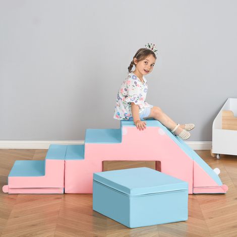 Jeu d'escalade et de glisse pour enfants, favorise la motricité, simili cuir, mousse EPE, 86 x 49 x 47 cm, rose et bleu (1/5)