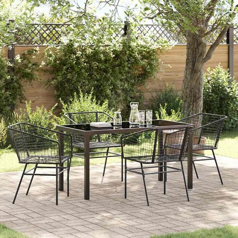 Set da Pranzo per Giardino 5 pz Nero polyrattan vidaXL