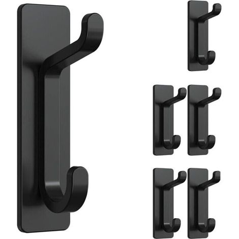 6-teiliges Set selbstklebender Wandhaken, Handtuchhalter für Bad, Geschirrtuchhaken für Küche, selbstklebender Kleiderhaken, Wandmontage ohne Bohren, wasserdicht, rostfrei, schwarz