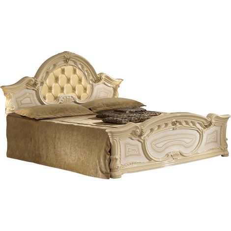 Lit adulte laqué beige tête de lit capitonnée simili cuir beige Soraya 180x200 (1/4)