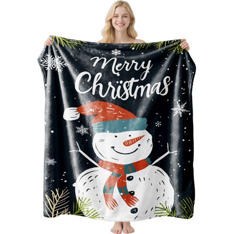 Couverture en flanelle à motif bonhomme de neige de Noël, 100 x 150 cm, couverture d'hiver chaude pour faire une sieste. (1/5)