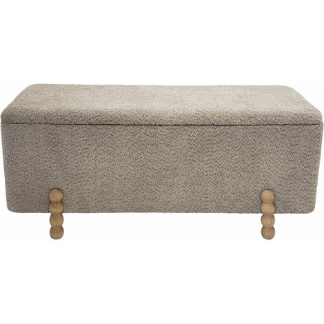 Banc coffre tissu bouclette topo pieds bois tourné élégant - gris topo effet bouclette (1/3)