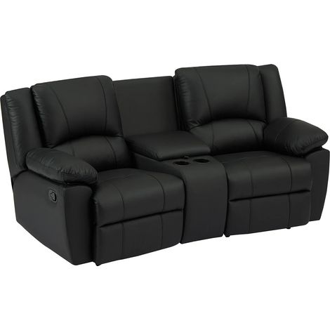 Vente-Unique – Canapé 2 places relax cuir vachette noir – Inclinaison 135° – Structure bois et métal – Confort équilibré – Dimensions 201x95x97cm (1/5)