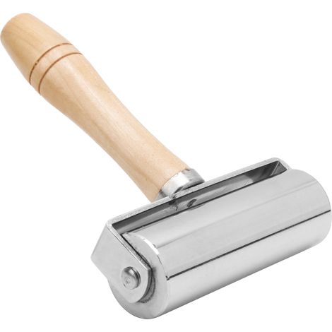 Rouleau à bords pour cuir, outil de travail du cuir avec manche en bois, argenté, 100 mm / 3,94 po (1/5)